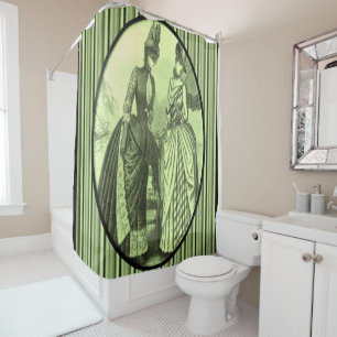 Victorian green stripe lady showercurtain shower curtain