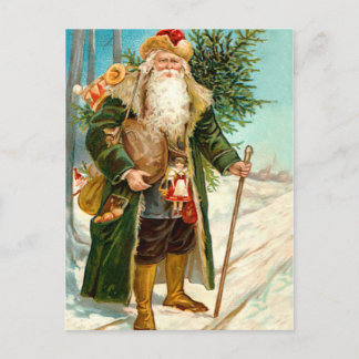 Victorian Green Velvet Christmas Santa Claus Holiday Postcard