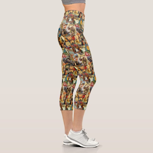 Victorian Greetings and Halloween Pumpkin Stickers Capri Leggings (Right)