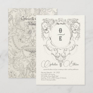 Victorian Grey Monogram crest wedding Invitation