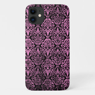 Victorian Grunge Distressed Worn Pink Black Damask iPhone 11 Case