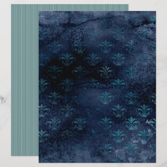 Victorian Grunge Gothic Blue Scrapbook Paper (Front/Back)