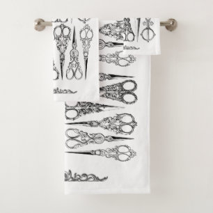 Victorian hairdresser scissors elegant bath towel set