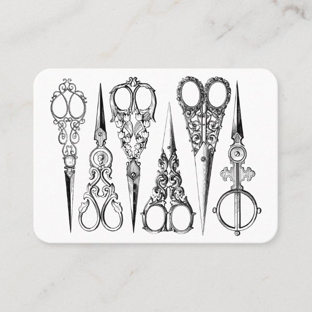 Victorian hairdresser scissors elegant hair salon business card (Front)