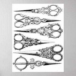 Victorian hairdresser scissors elegant poster