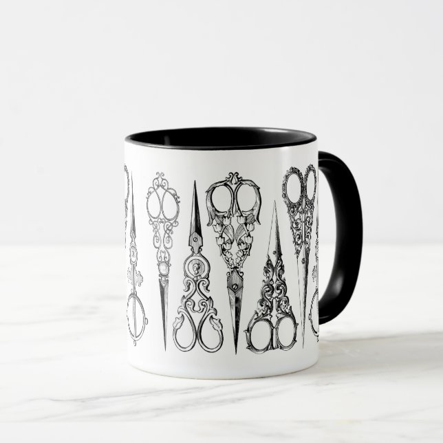 Victorian hairdresser scissors elegant sewing  mug (Front Right)