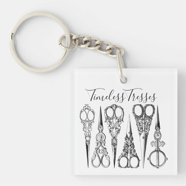 Victorian hairdresser sewing scissors elegant  key ring (Front)