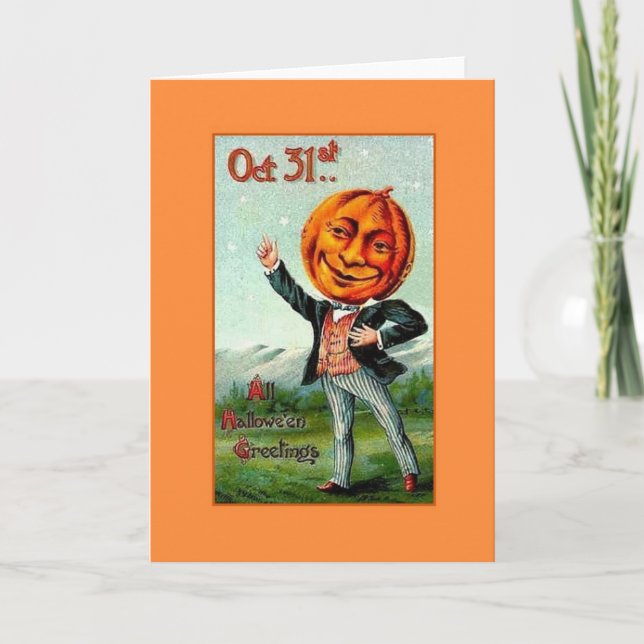 Victorian Halloween Pumpkin Head Greeting Card (Front)
