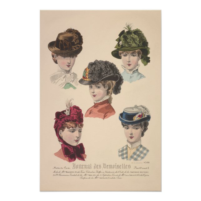 Victorian Hat Collection French Fashion Plate Poster (Front)