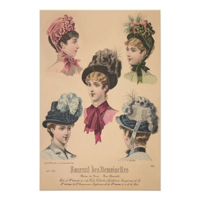 Victorian Hats Paris Fashion Vintage Ad Poster (Front)