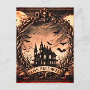Victorian Haunted House Gothic Happy Halloween Holiday Postcard