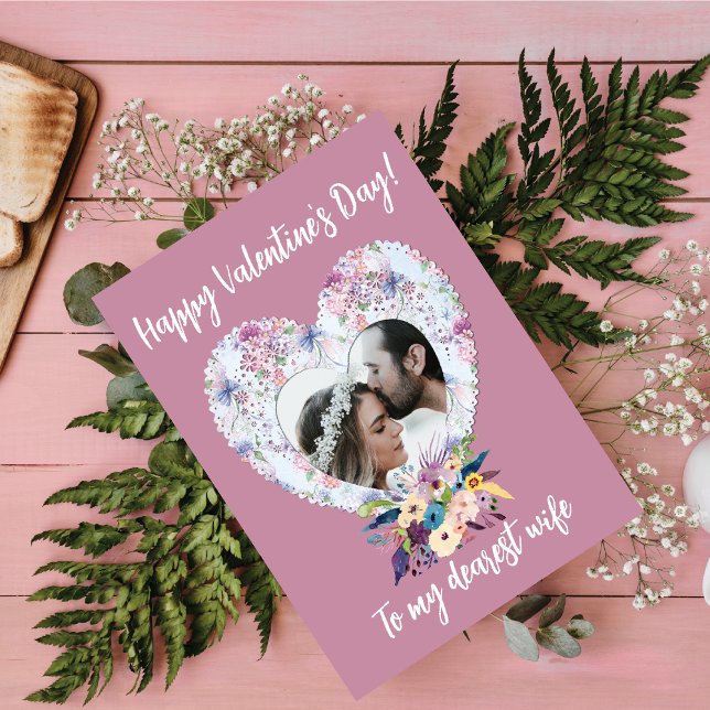 Victorian Heart Floral Happy Valentine's Day Wife  Holiday Card (Creator Uploaded)