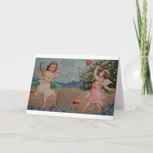 Victorian Heart Tennis Match Valentine's Day Card (Front)