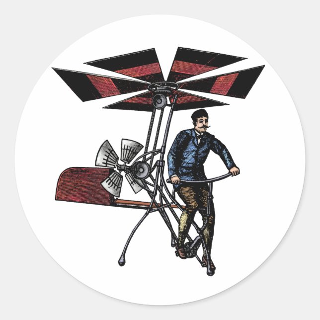 Victorian Helicopter Aircraft Contraption Classic Round Sticker (Front)