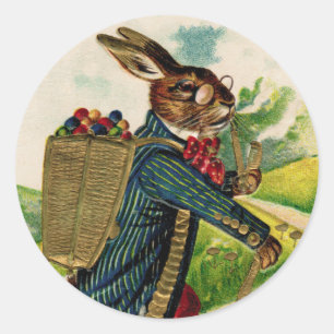 Victorian Hiking Easter Rabbit with Pipe Classic Round Sticker