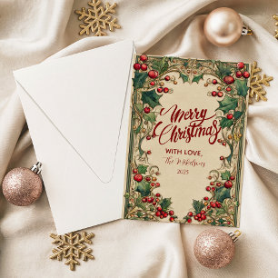 Victorian Holly & Berry Christmas Holiday Card