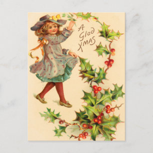 Victorian Holly Holiday, Christmas Postcard