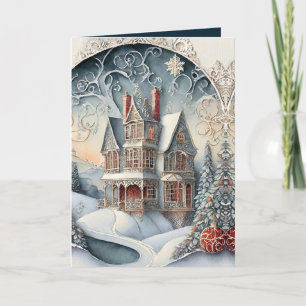 Victorian Home for Christmas Holiday Card