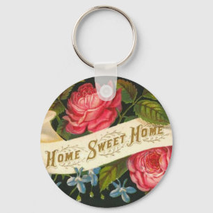 Victorian Home Sweet Home Roses Key Ring