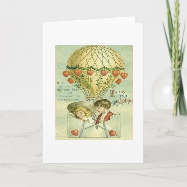 Victorian Hot Air Balloon Valentine's Day Card (Front)