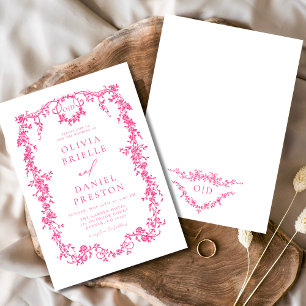 Victorian Hot Pink Floral Wedding Monogram Invitation