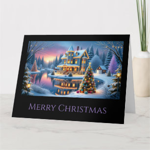 Victorian House by the Lake at Christmas Card