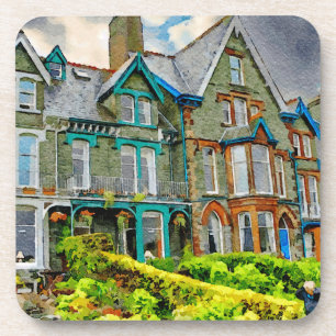 Victorian house in Keswick painted in watercolor Coaster