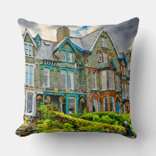 Victorian house in Keswick painted in watercolor Cushion