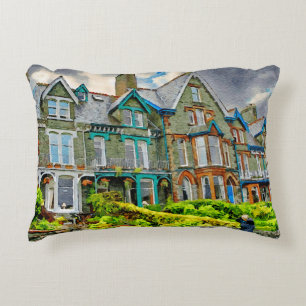 Victorian house in Keswick painted in watercolor Decorative Cushion