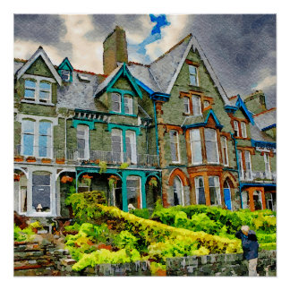Victorian house in Keswick painted in watercolor Poster