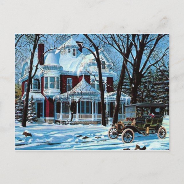 Victorian House Vintage Winter Postcard (Front)