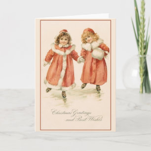 Victorian Ice Skaters Christmas Greeting Card