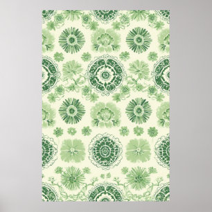 Victorian-Inspired Green Botanical Tile Pattern Poster