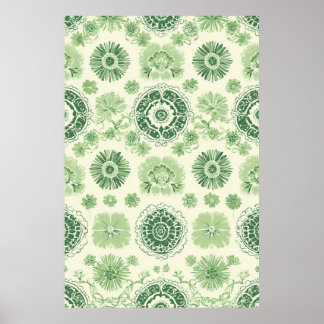 Victorian-Inspired Green Botanical Tile Pattern Poster