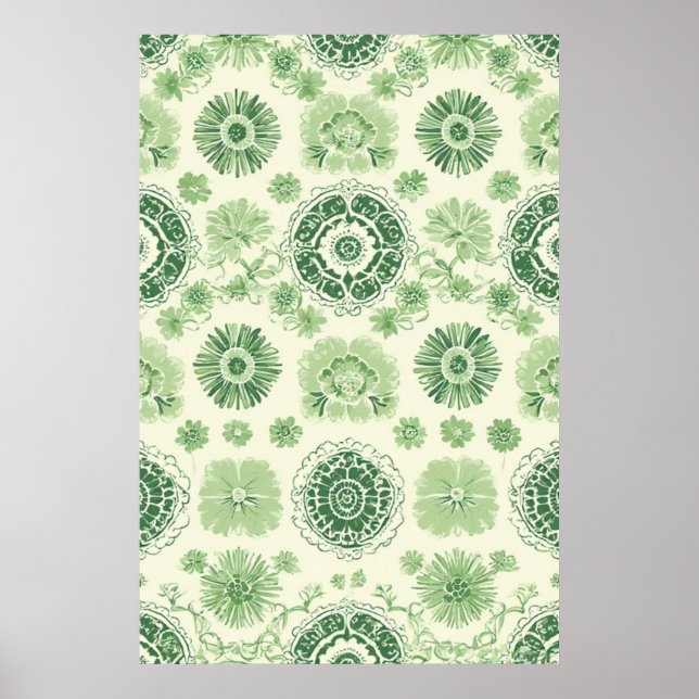 Victorian-Inspired Green Botanical Tile Pattern Poster (Front)