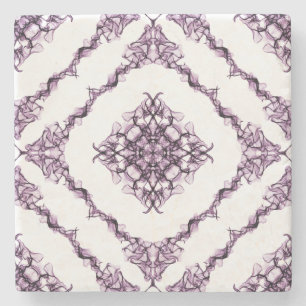 Victorian Inspired Purple Fractal Diamond Design Stone Coaster