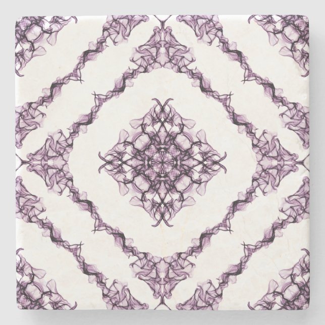 Victorian Inspired Purple Fractal Diamond Design Stone Coaster (Front)
