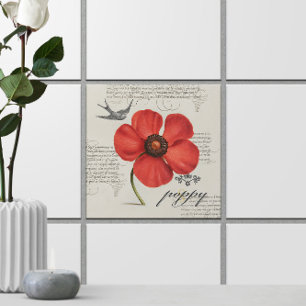 Victorian-Inspired 🌸 Vintage Red Poppy  Tile