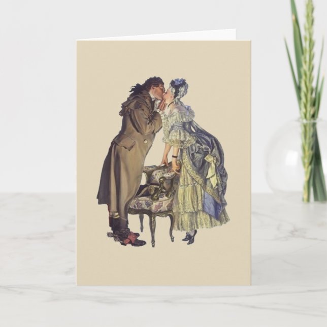 Victorian Kiss Romantic Valentine Holiday Card (Front)