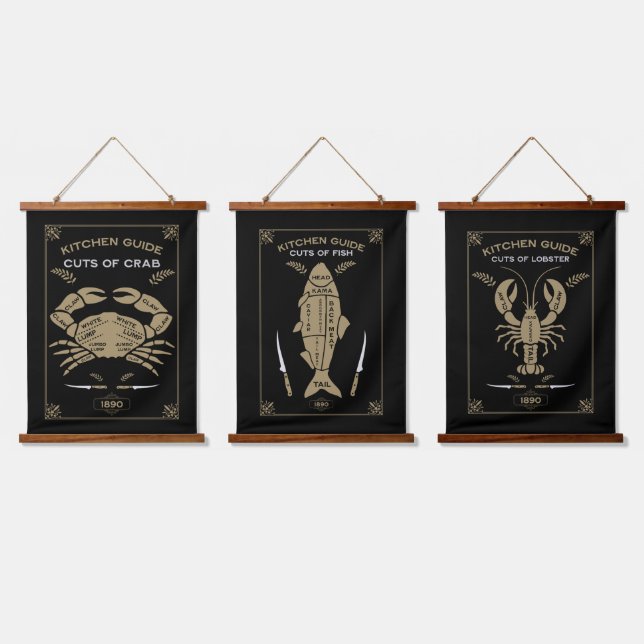 Victorian Kitchen Crab Butchery Chart Hanging Tapestry (Triple)