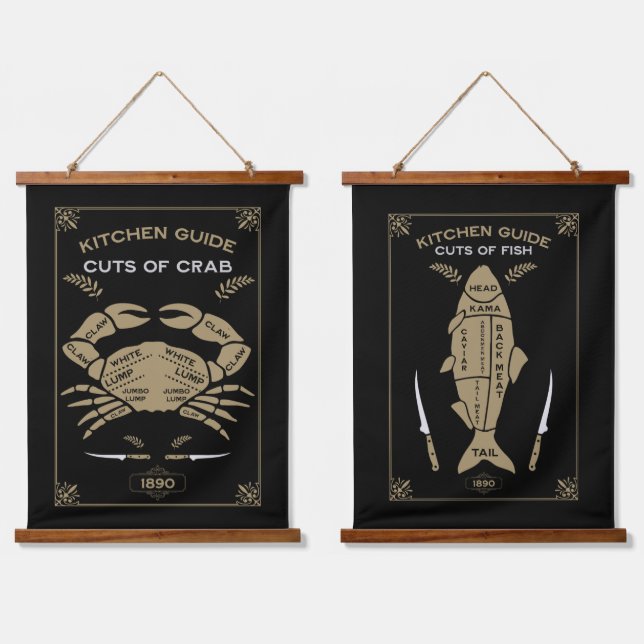 Victorian Kitchen Crab Butchery Chart Hanging Tapestry (Double)