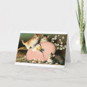 Victorian Kittens And Hatching Chick Easter Card