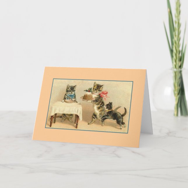 Victorian Kittens Holiday Dessert Note Card (Front)