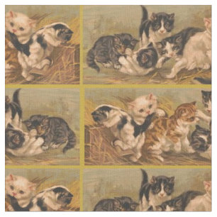 Victorian kittens print fabric