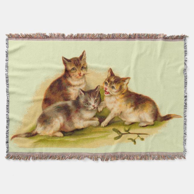 Victorian kittens throw blanket (Front)