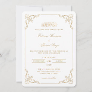 Victorian Lace Frame Gold Script Muslim Wedding Invitation