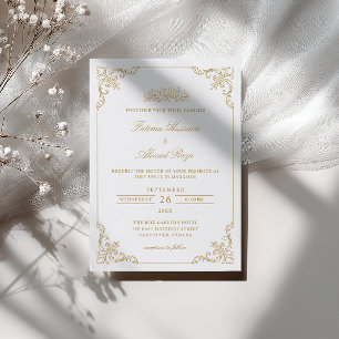 Victorian Lace Frame Gold Script Muslim Wedding Invitation