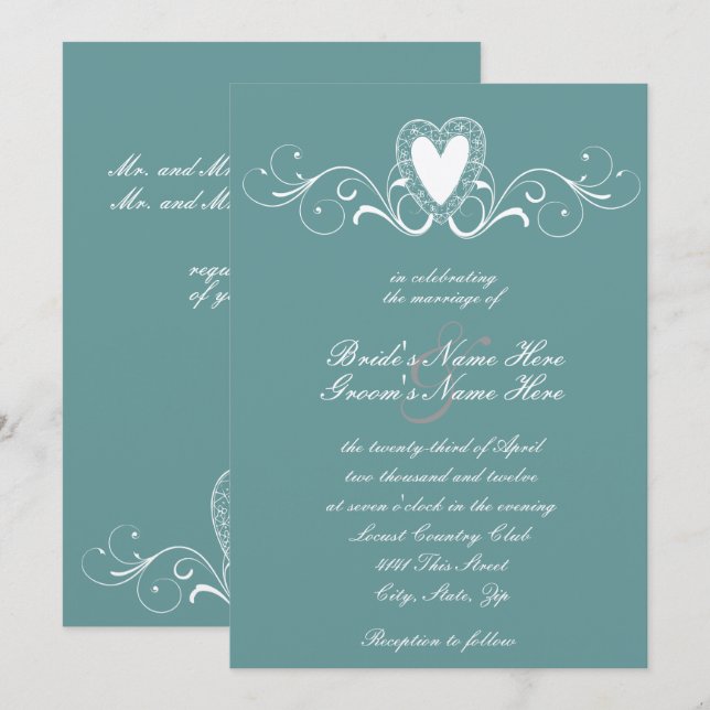 Victorian Lace Heart Wedding Invitation (Front/Back)