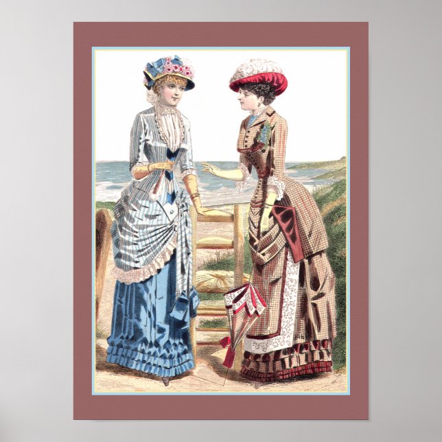 Victorian Ladies at the Beach Old Fashion Print (Front)