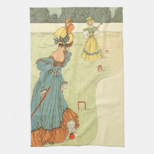 Victorian Ladies Croquet Vintage Garden Party Tea Towel